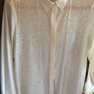 Ann Taylor size 12 cream silk blouse with sequins.